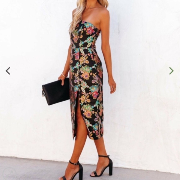 LULUS x OLIA Sexy Wedding Special Event Cocktail Strapless Floral Jaquard Midi - Picture 1 of 4